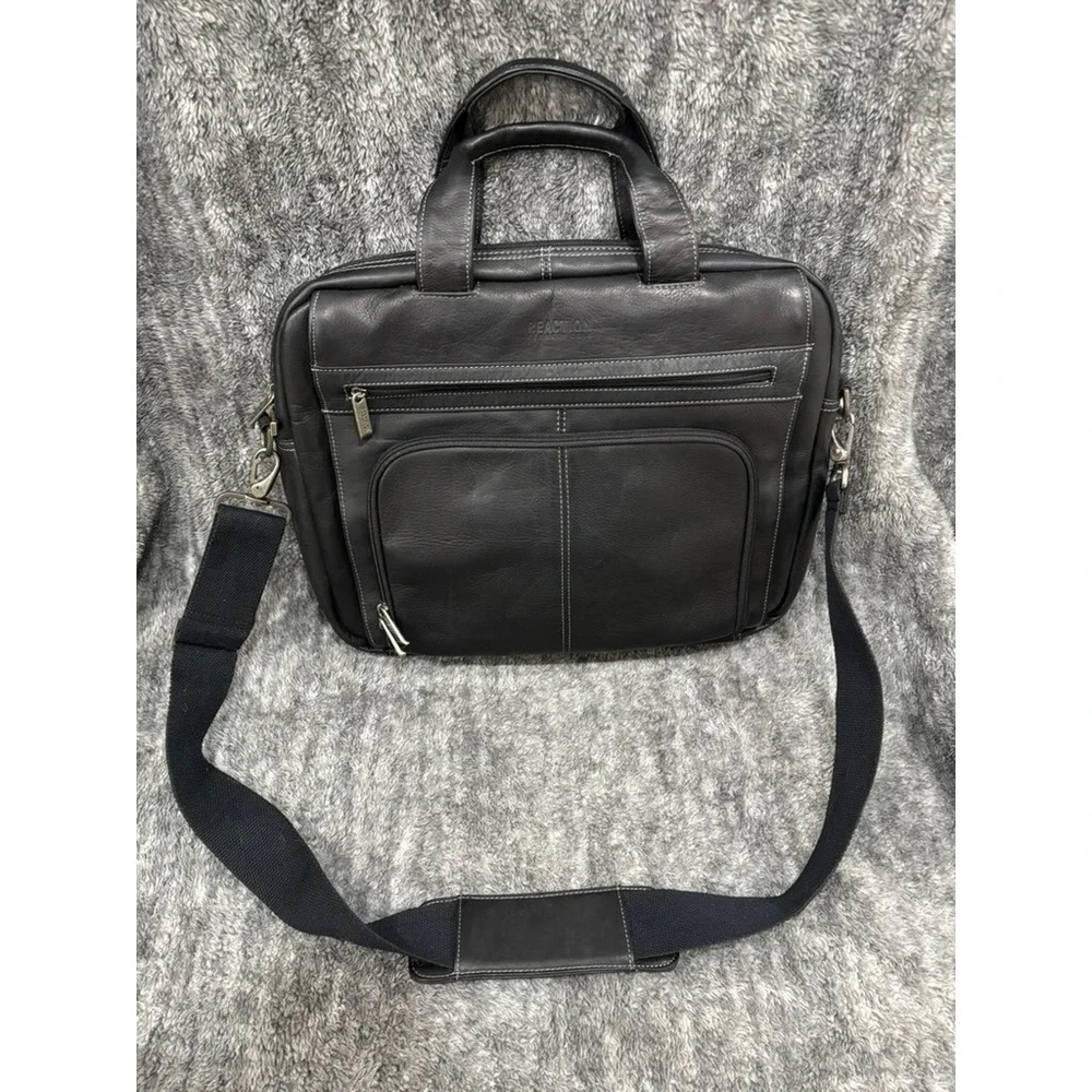 Kenneth Cole Reaction Black‎ Leather Laptop Briefcase Messenger Bag